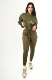 Tracksuit - Women's khaki green Cropped oversized hooded set