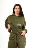 Tracksuit - Women's khaki green Cropped oversized hooded set