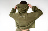 Tracksuit - Women's khaki green Cropped oversized hooded set
