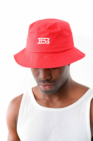 Bucket hat - BG linked logo Red/White (unisex)